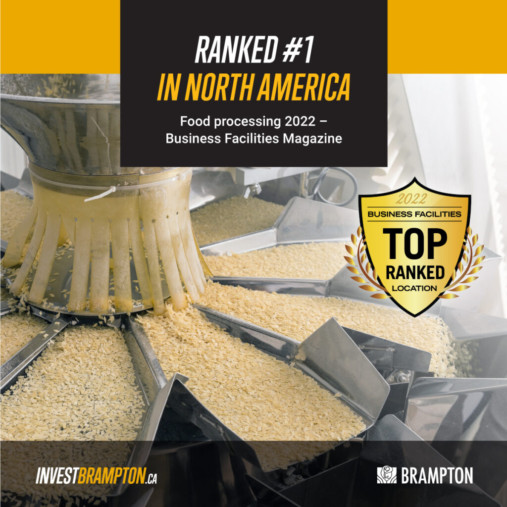 City of Brampton’s Food Processing Sector Ranked 1 for third